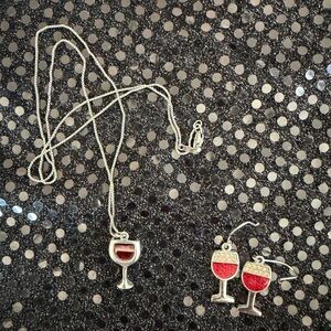 Sterling silver Wine Glass Necklace and Earrings